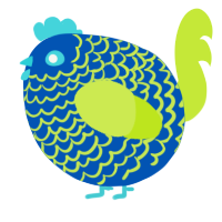 A ultramarine and lime chicken with a lace pattern