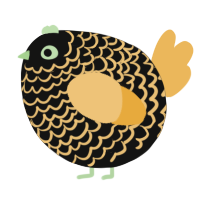 A black and honey chicken with a lace pattern