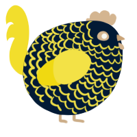 A tumblr and yellow chicken with a lace pattern