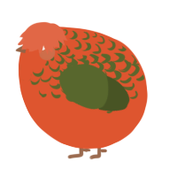 A vermilion and olive chicken with a half-lace pattern