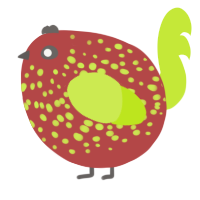 A red and lime chicken with a speckle pattern
