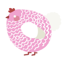 A pink and white chicken with a lace pattern