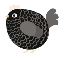 A black and grey chicken with a lace pattern
