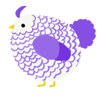 A white and blurple chicken with a lace pattern