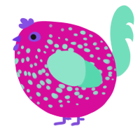 A fuchsia and mint chicken with a speckle pattern