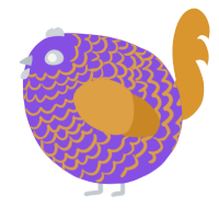 A blurple and orange chicken with a lace pattern