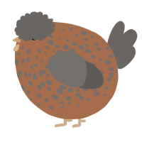 A brown and grey chicken with a speckle pattern