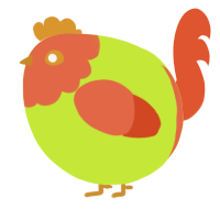 A lime and vermilion chicken with a head pattern