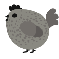 A ash and grey chicken with a speckle pattern