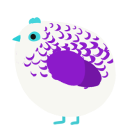 A white and violet chicken with a half-lace pattern