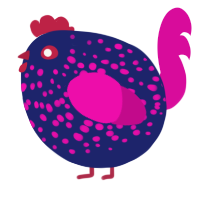 A navy and fuchsia chicken with a speckle pattern