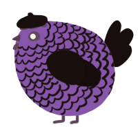 A blurple and black chicken with a lace pattern
