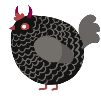 A black and grey chicken with a lace pattern