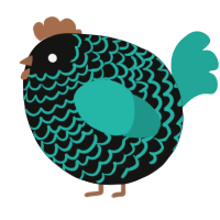 A black and turquoise chicken with a lace pattern