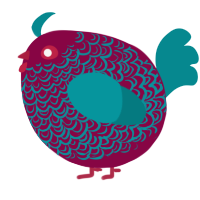 A maroon and teal chicken with a double-lace pattern