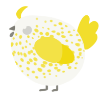 A white and yellow chicken with a speckle pattern