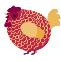 A crimson and honey chicken with a lace pattern