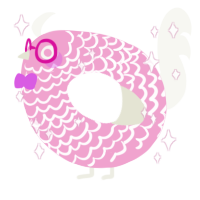 A pink and white chicken with a lace pattern