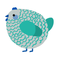 A silver and turquoise chicken with a lace pattern
