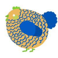 A honey and ultramarine chicken with a lace pattern