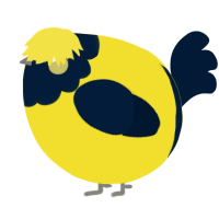 A yellow and tumblr chicken with a head pattern