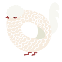 A cream and white chicken with a lace pattern