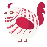 A white and crimson chicken with a bar pattern