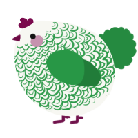 A white and viridian chicken with a double-lace pattern
