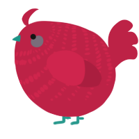 A crimson chicken with a bar pattern