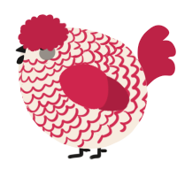 A cream and crimson chicken with a lace pattern