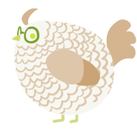 A white and beige chicken with a lace pattern