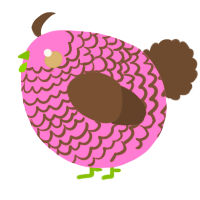 A pink and bark chicken with a lace pattern