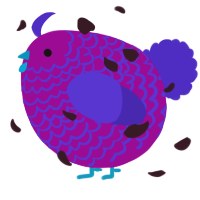 A plum and indigo chicken with a lace pattern
