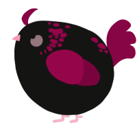 A black and maroon chicken with a neck-speckle pattern
