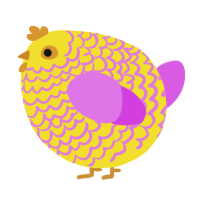A yellow and orchid chicken with a lace pattern