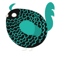 A black and turquoise chicken with a lace pattern