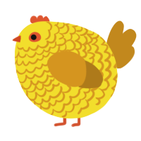 A yellow and ochre chicken with a lace pattern