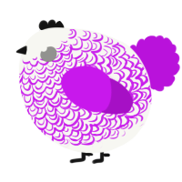A white and amethyst chicken with a double-lace pattern