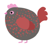A grey and red chicken with a speckle pattern