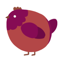 A red and wine chicken with a head pattern