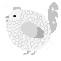 A white and silver chicken with a lace pattern