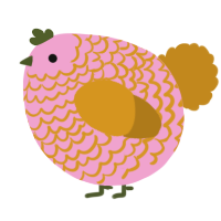 A pink and ochre chicken with a lace pattern