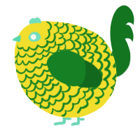 A yellow and leaf chicken with a lace pattern