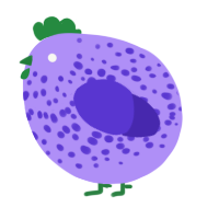 A lilac and indigo chicken with a speckle pattern