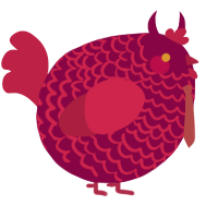 A maroon and crimson chicken with a lace pattern