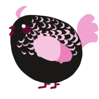 A sable and pink chicken with a half-lace pattern