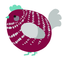 A maroon and silver chicken with a bar pattern
