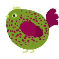 A chartreuse and maroon chicken with a speckle pattern