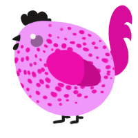 A lavender and fuchsia chicken with a speckle pattern