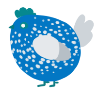 A sapphire and mist chicken with a speckle pattern